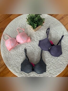 La SENZA Trio Bra Set — Pink Lace, Charcoal Gray, Heather Purple